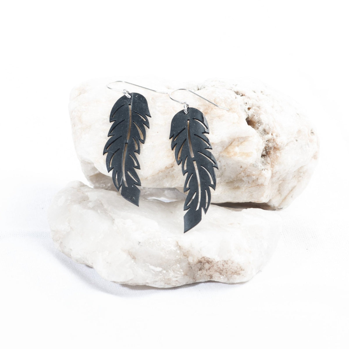 Project Cece  Dangle Feather Recycled Rubber Earrings